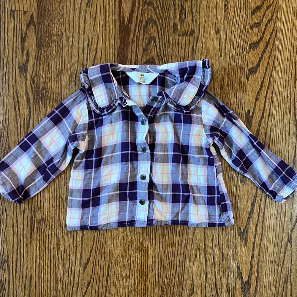 H&M Kids Plaid Button Down Shirt in Purple and White